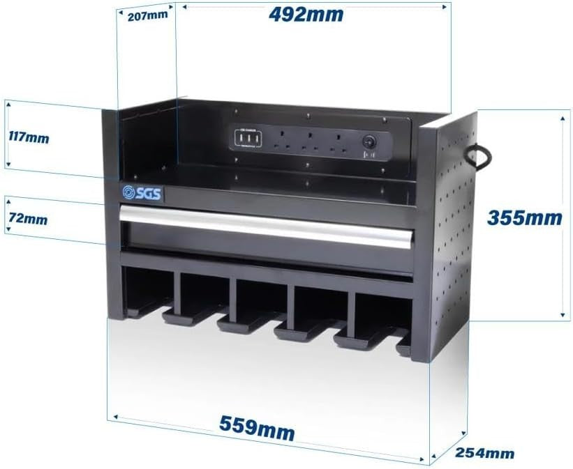 22in Wall Mount Power Tool Charging Station Rack Drawer USB Sockets