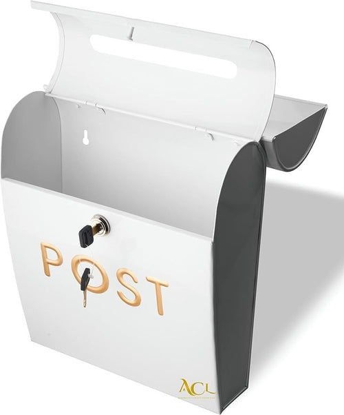 Lockable Wall Mounted Post Box White | Weatherproof Aluminium Mailbox