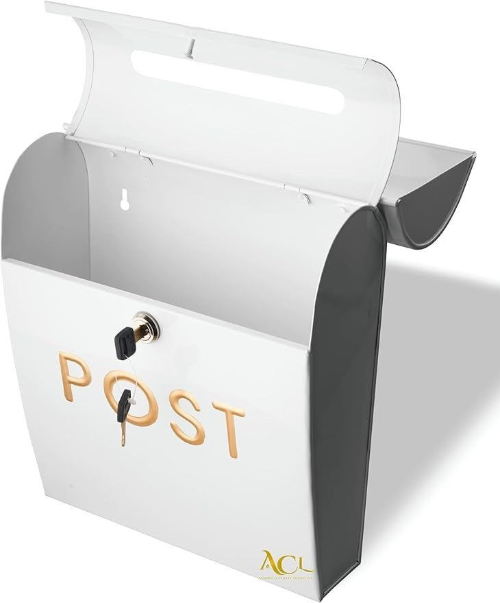 Lockable Wall Mounted Post Box White | Weatherproof Aluminium Mailbox