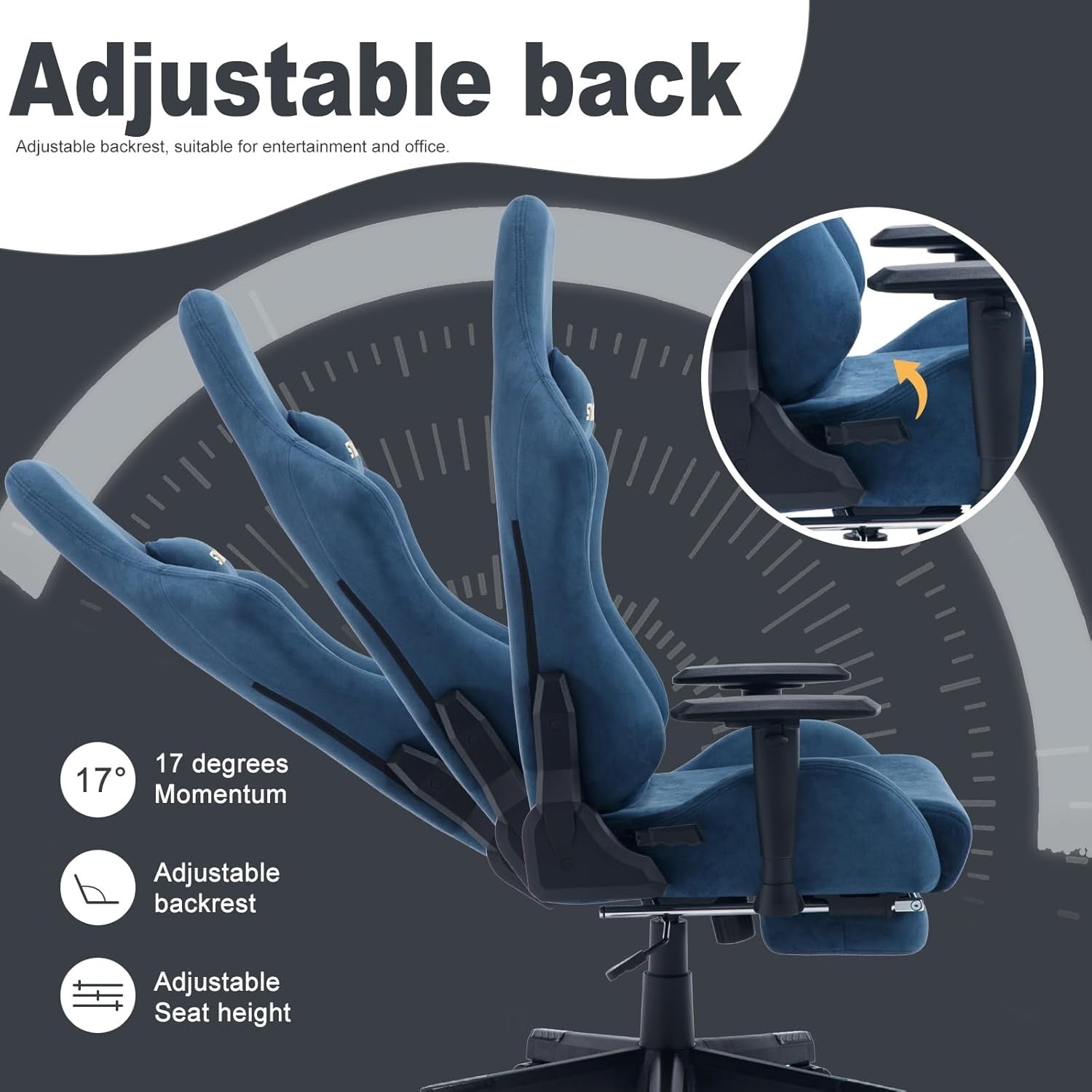 Ergonomic Gaming Chair with Footrest Recliner Lumbar Support Blue
