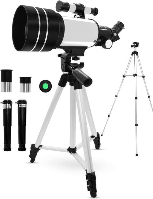 70mm Space Telescope Kids Beginner Scope Tripod 150x Magnification White