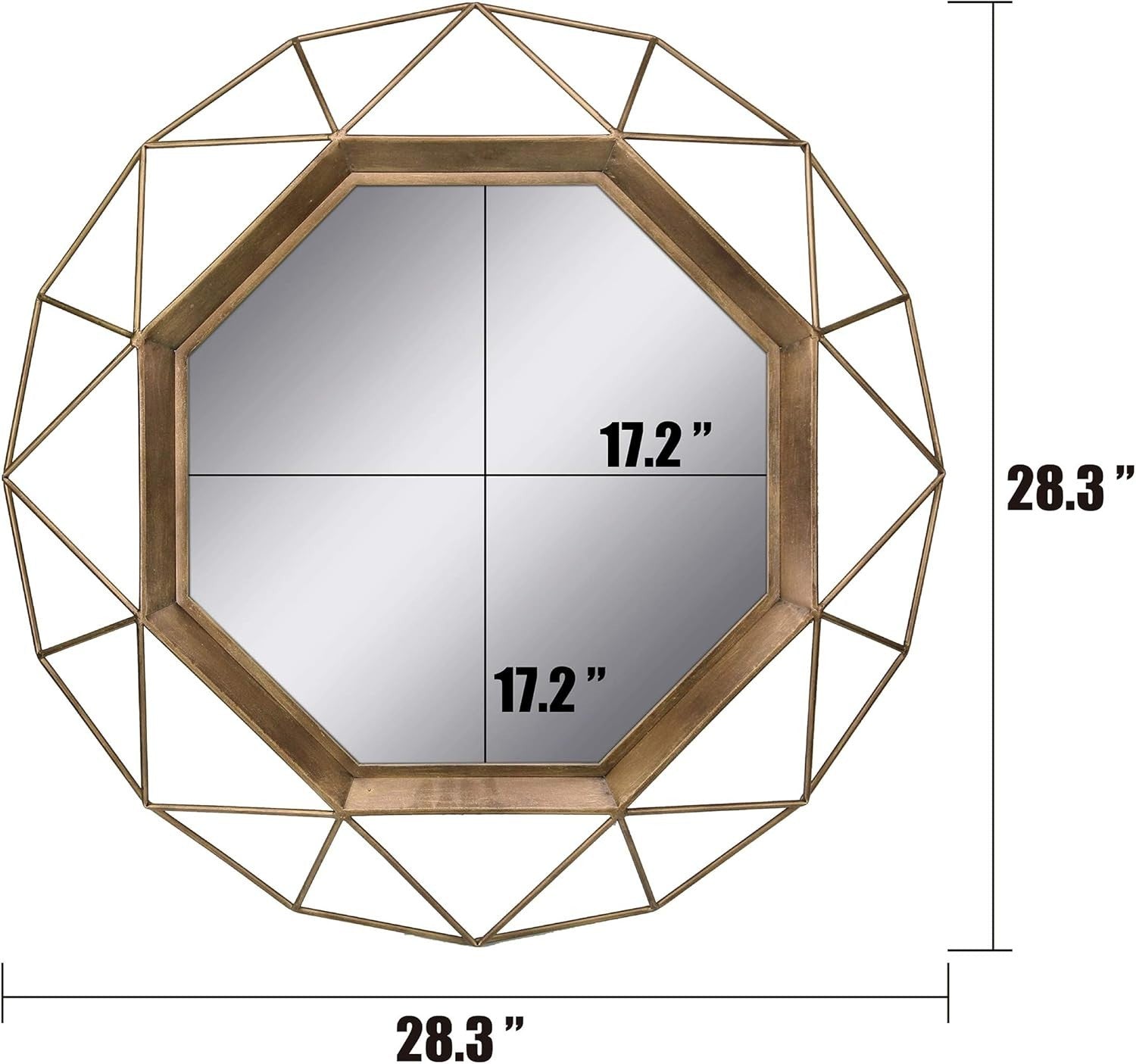 28" Gold Geometric Wall Mirror Modern Metal Frame for Bathroom Living Room