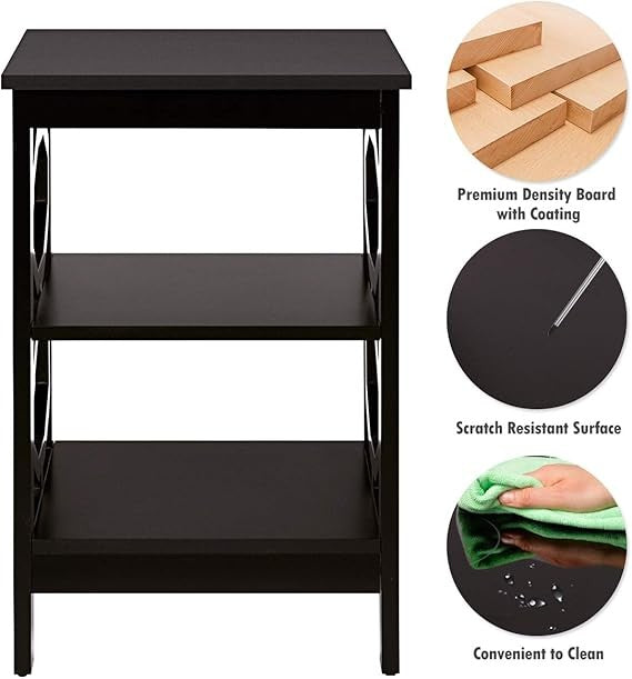 2-Tier Coffee Brown Bedside Tables – Modern 3-Tier Nightstands with Storage Shel