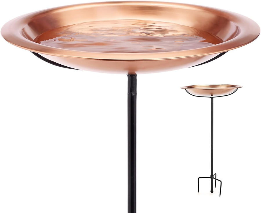 Good Directions 18" Copper Bird Bath with Garden Pole – Matte Finish