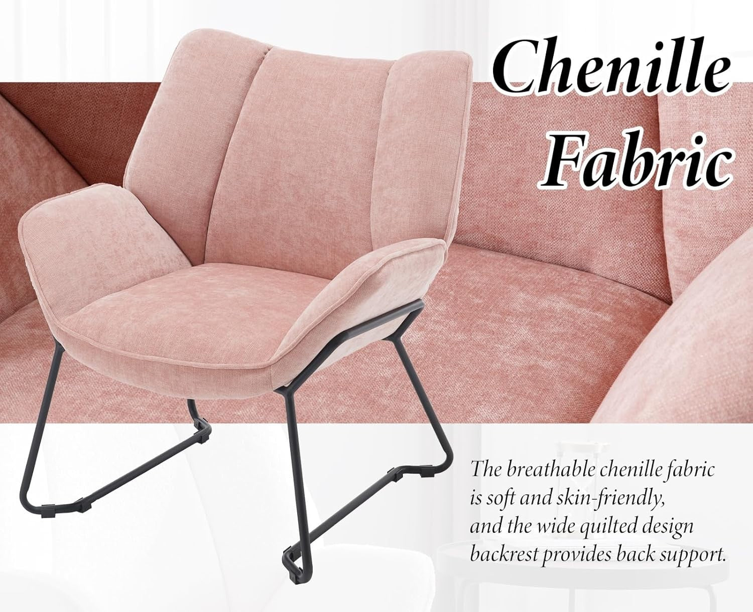 Pink Chenille Tub Chair Accent Armchair Living Room Bedroom Lounge Seat