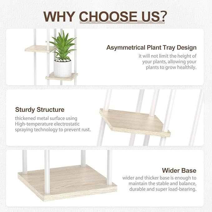6 Tier Tall Metal Wood Plant Stand Indoor Outdoor Corner Shelf Rack White