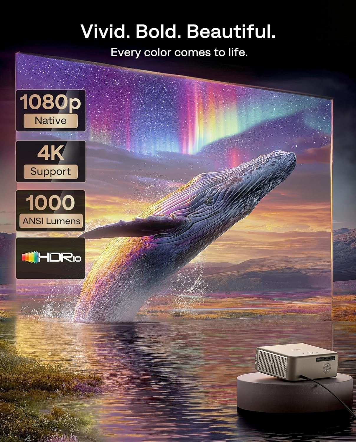 1080P Google TV Projector 1000 ANSI Dolby 20W WiFi Bluetooth 4K