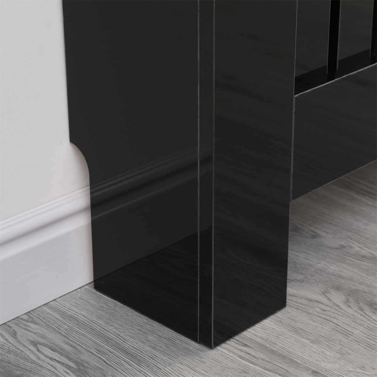 High Gloss Black Radiator Cover Large Modern Vertical Slat Heating Cabinet 151cm