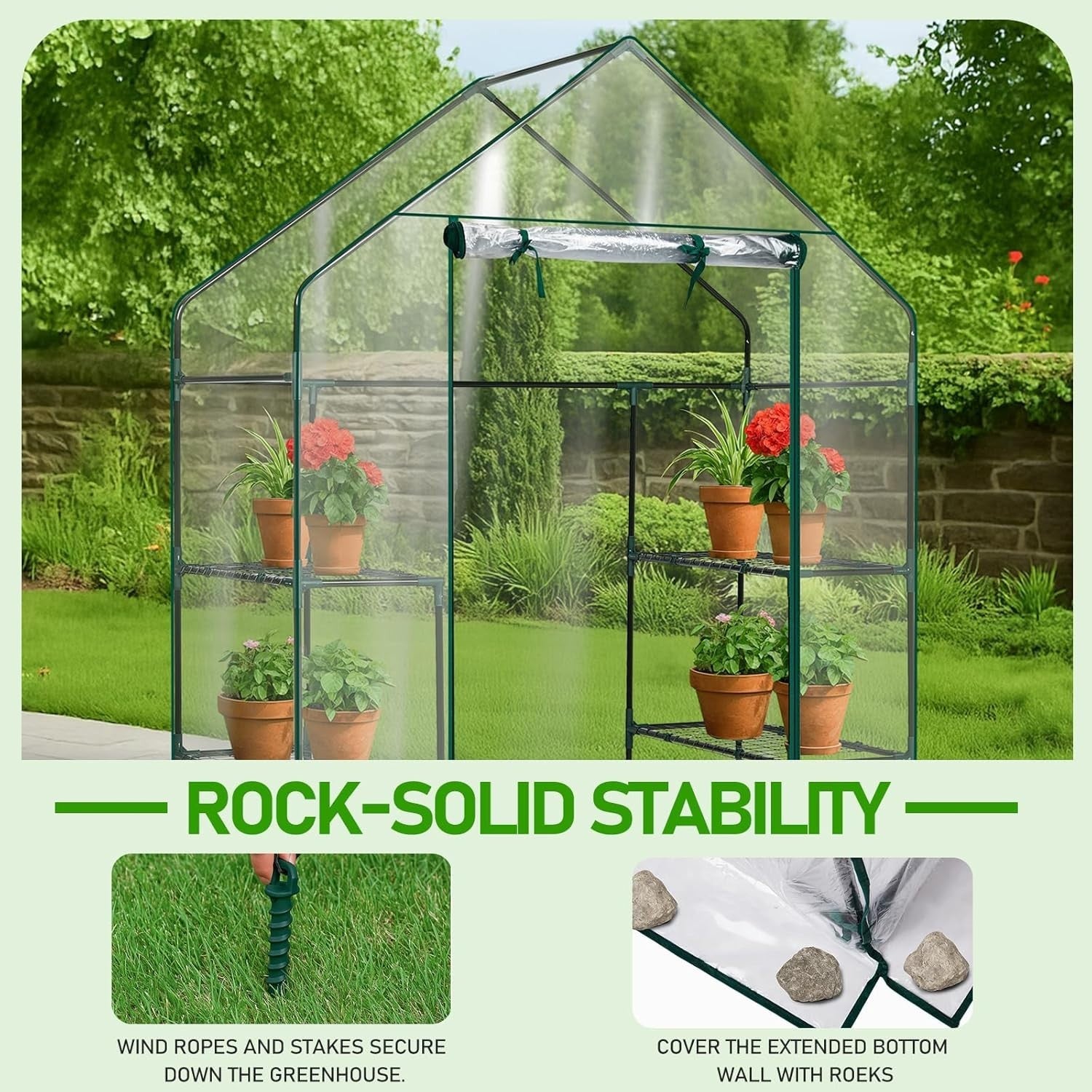 Walk-In Greenhouse with 3 Tiers 4 Shelves PVC Cover for Plants Herbs Veg