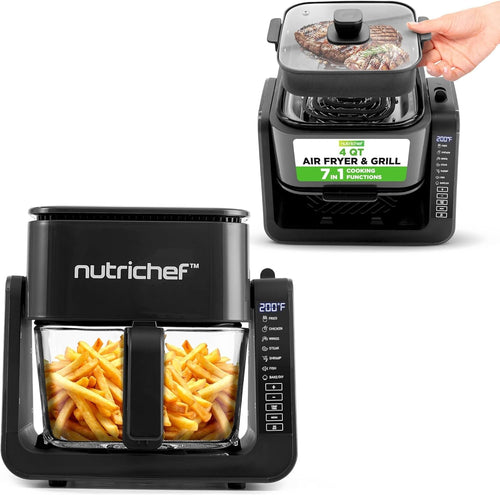 Air Fryer Grill Combo 4L Glass Pot 1500W Oil Free Clear Bowl Temp Control