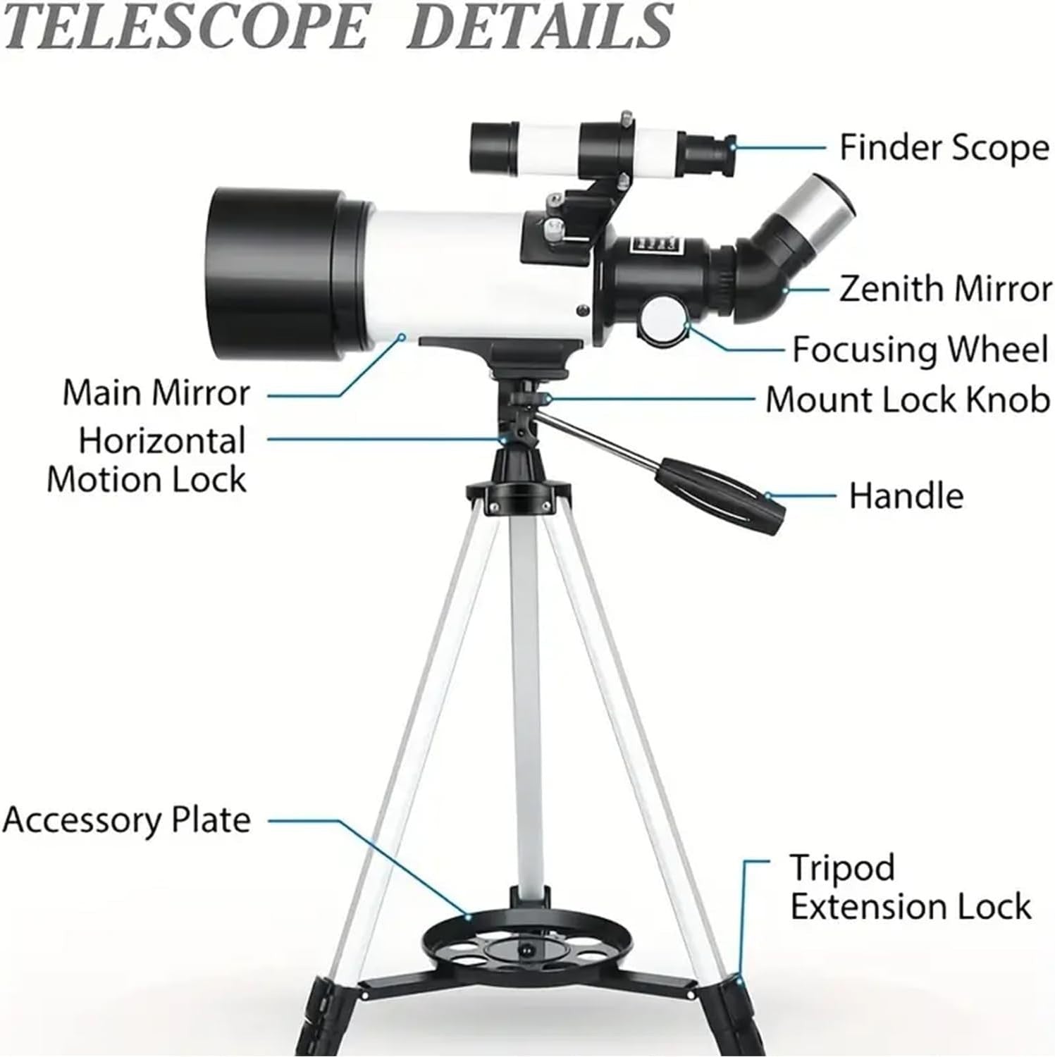 70mm Aperture 400mm Refractor Telescope for Kids & Adults - White