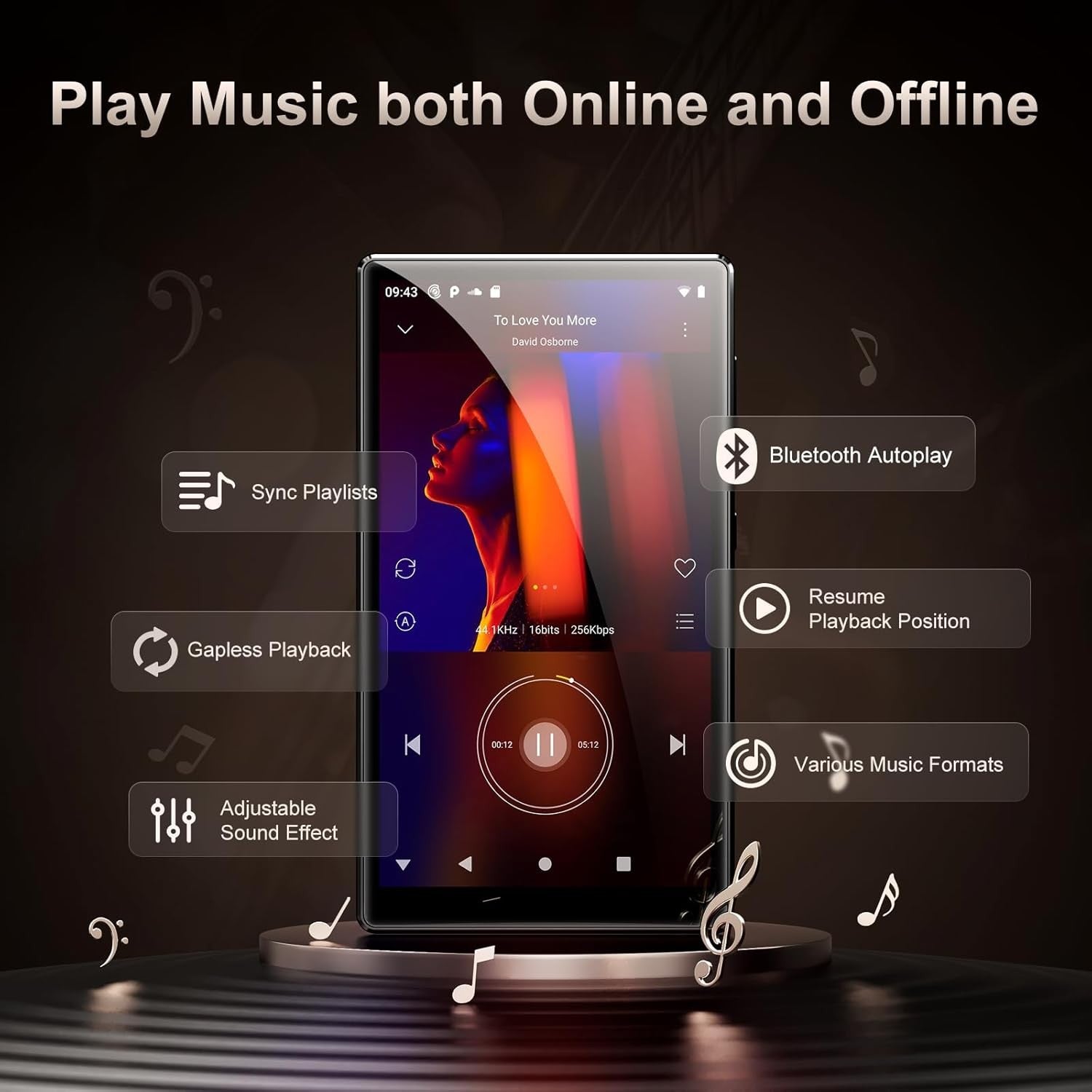 96GB MP3 MP4 Player Black 5" Android 13 Bluetooth