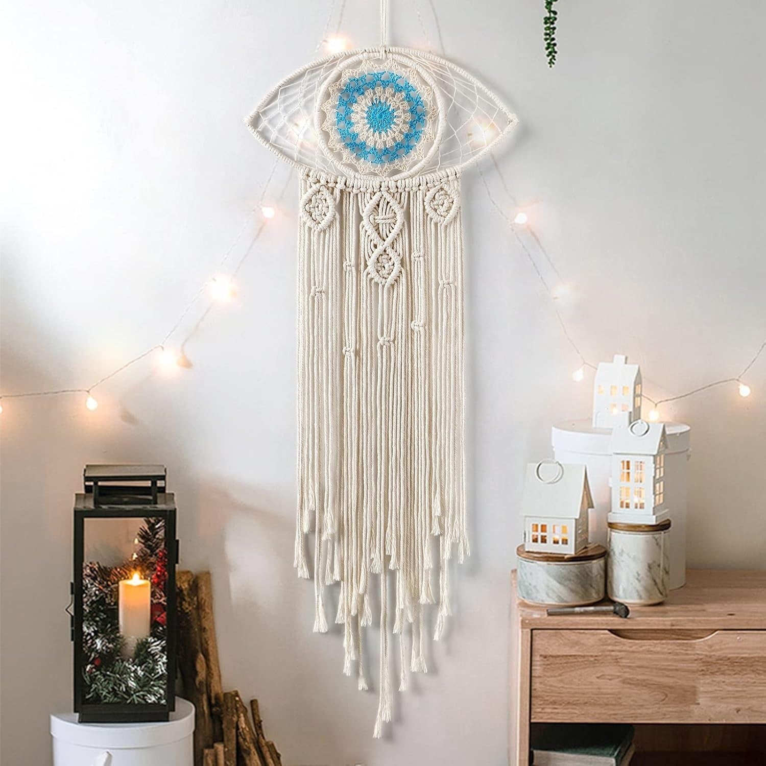 Boho Evil Eye Dream Catcher 13.8"x27.5" Macrame Wall Hanging