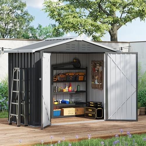 Metal Garden Storage Shed 6x4ft Waterproof Outdoor Tool & Bike Shed with Lock