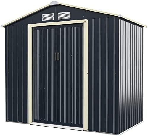Metal Garden Storage Shed 7x4ft Waterproof Outdoor Tool Shed with Sliding Doors