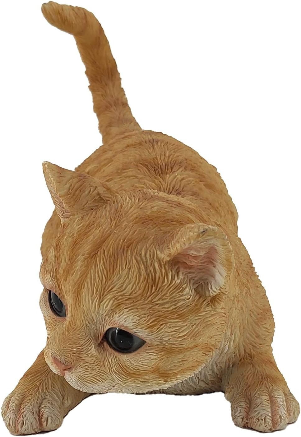 Realistic Ginger Cat Statue Sneaking 32cm Resin Weatherproof Garden Ornament