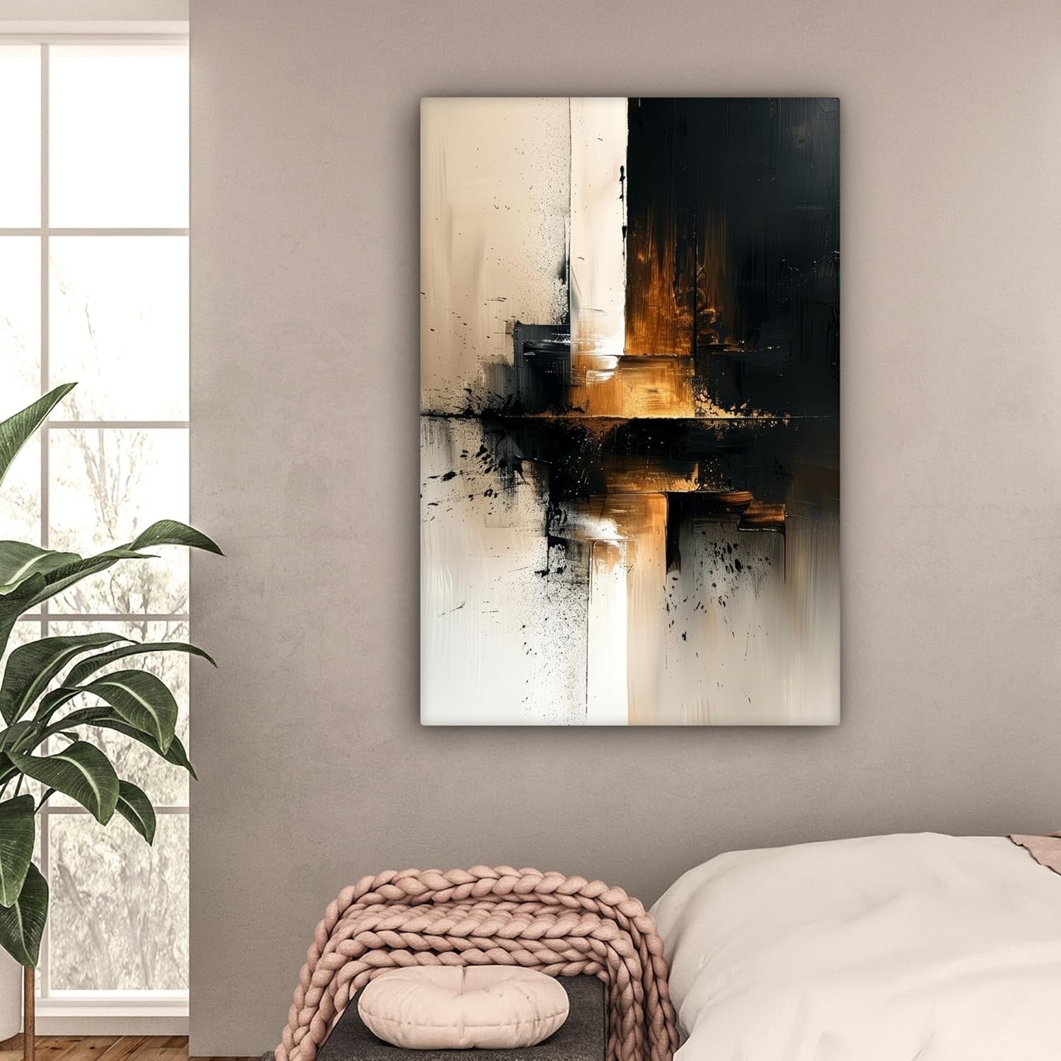 Large Black Gold Abstract Canvas Wall Art Luxury Modern Painting 80x120cm