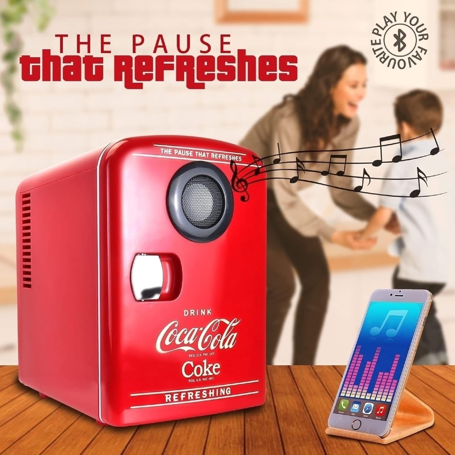 4L Mini Fridge Portable Cooler & Warmer Retro Bluetooth Speaker Red