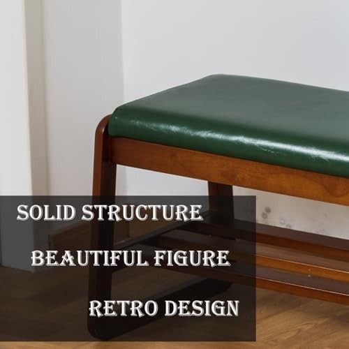 Modern Green Solid Wood Shoe Bench with Cushion & Hidden Storage 2-Tier