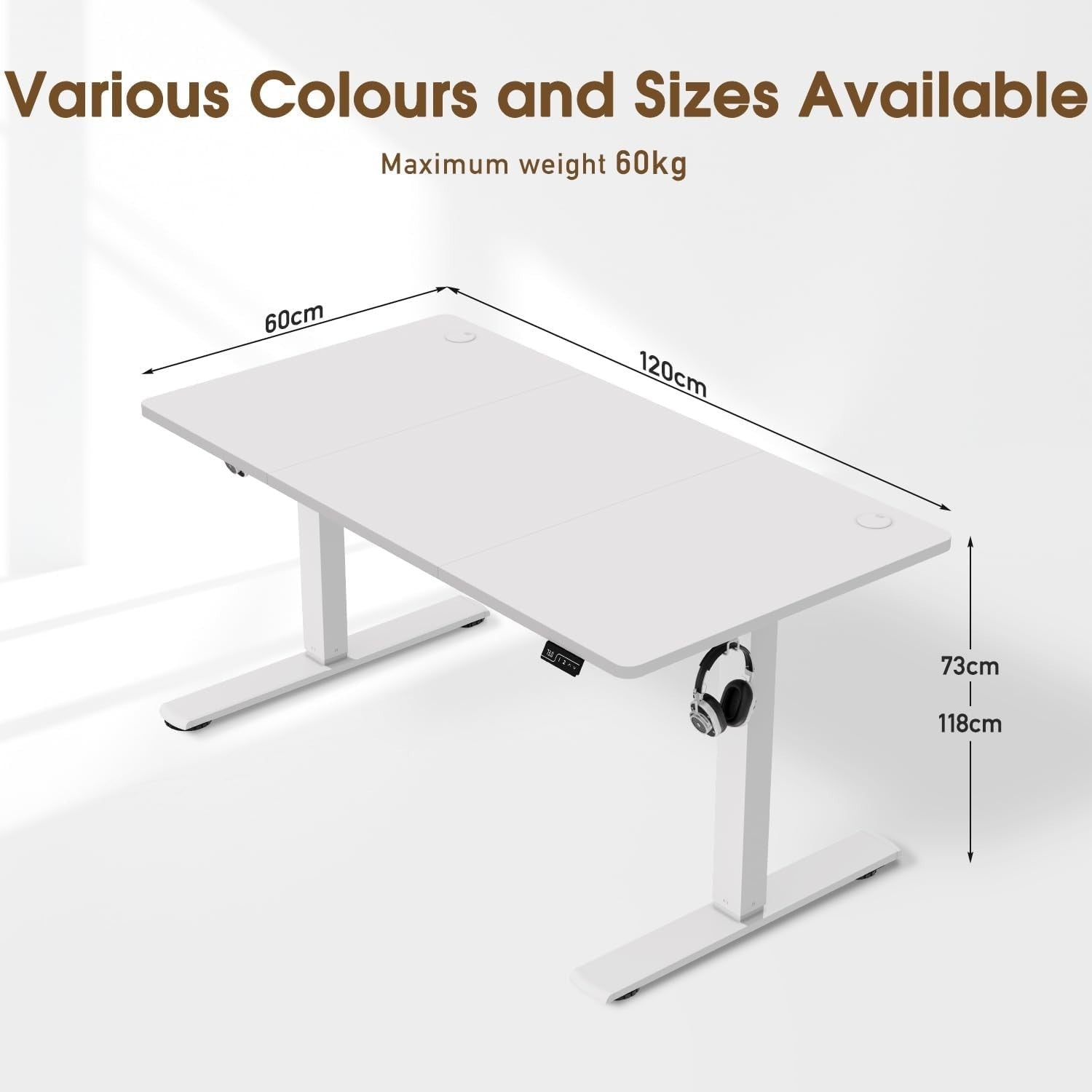 White Electric Standing Desk 120x60cm Adjustable Home Office Table