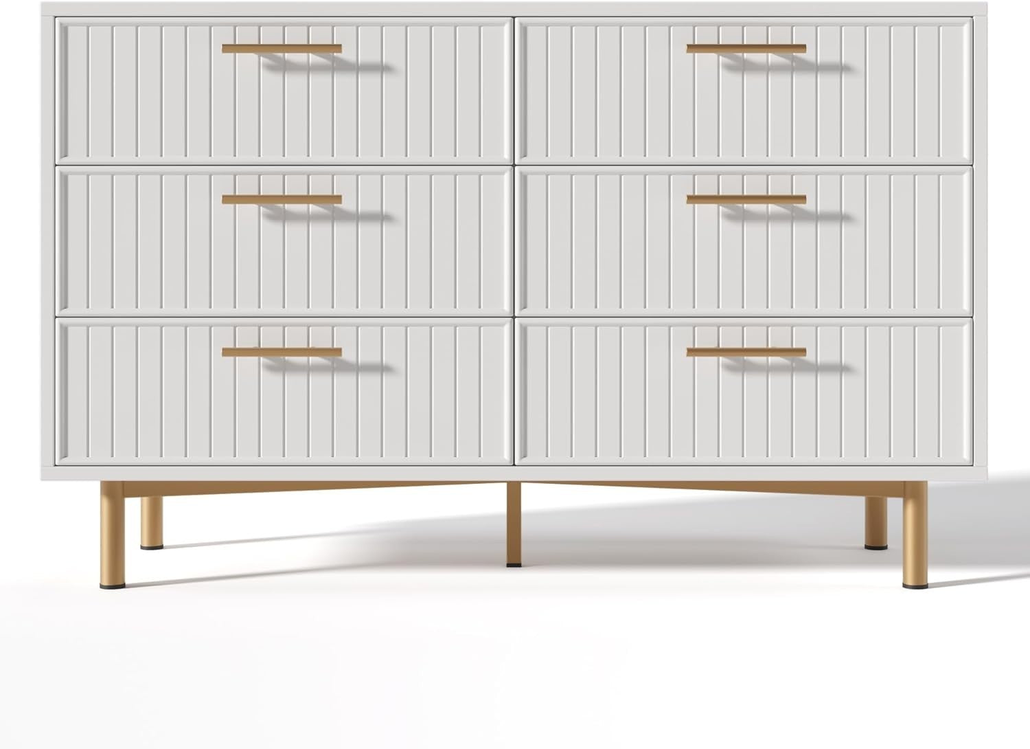White Gold 6 Drawer Sideboard Cabinet Chest Modern Storage 120cm Wide