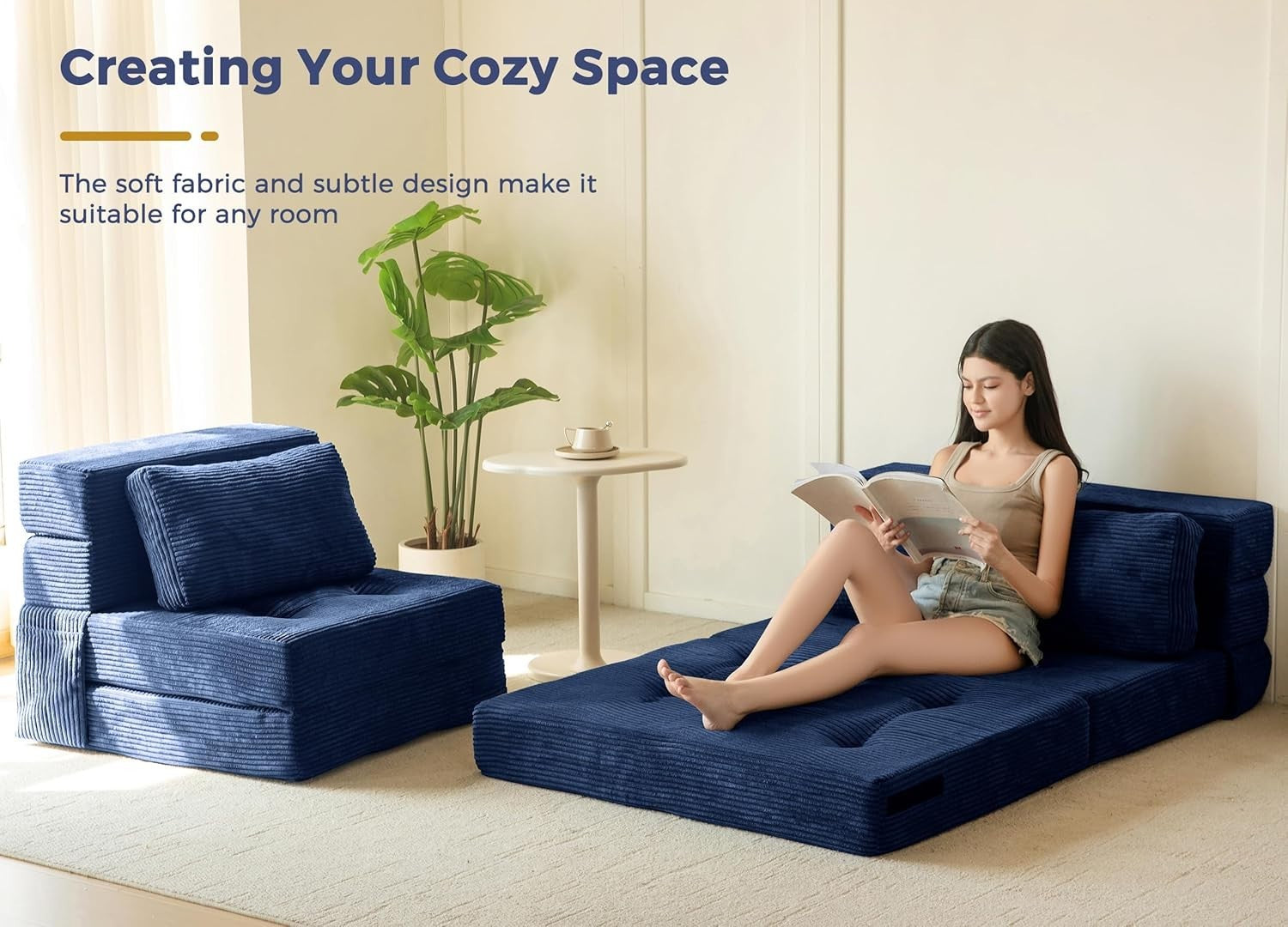 Tri-Fold Folding Foam Sofa Bed Chair Single Futon Z Bed Guest Mattress