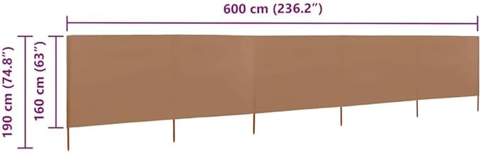 5-Panel Taupe Wind Screen 600x160cm Outdoor Garden Camping Privacy Divider
