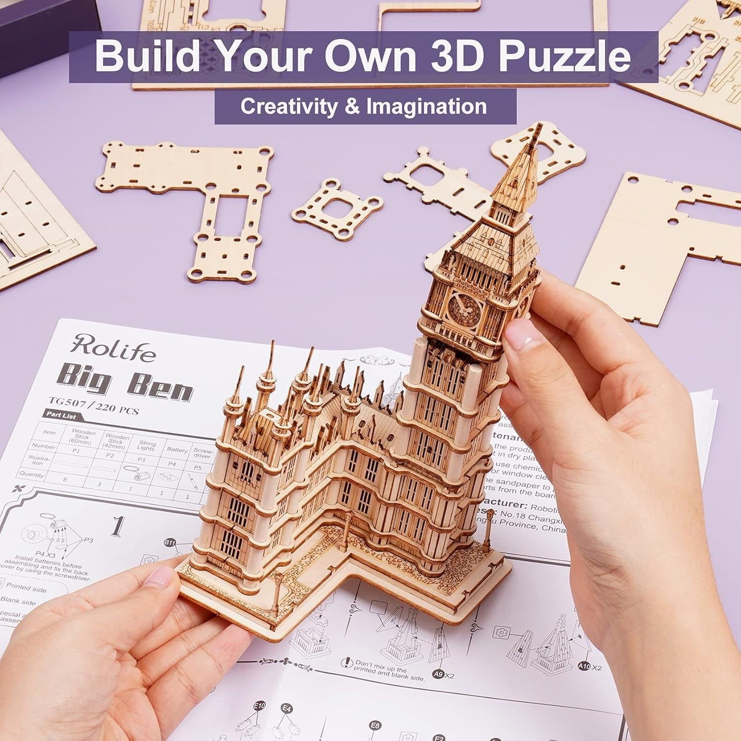 3D Wooden Big Ben Puzzle Model Kit – DIY Craft, 220 Pieces, 10.1x10.7cm