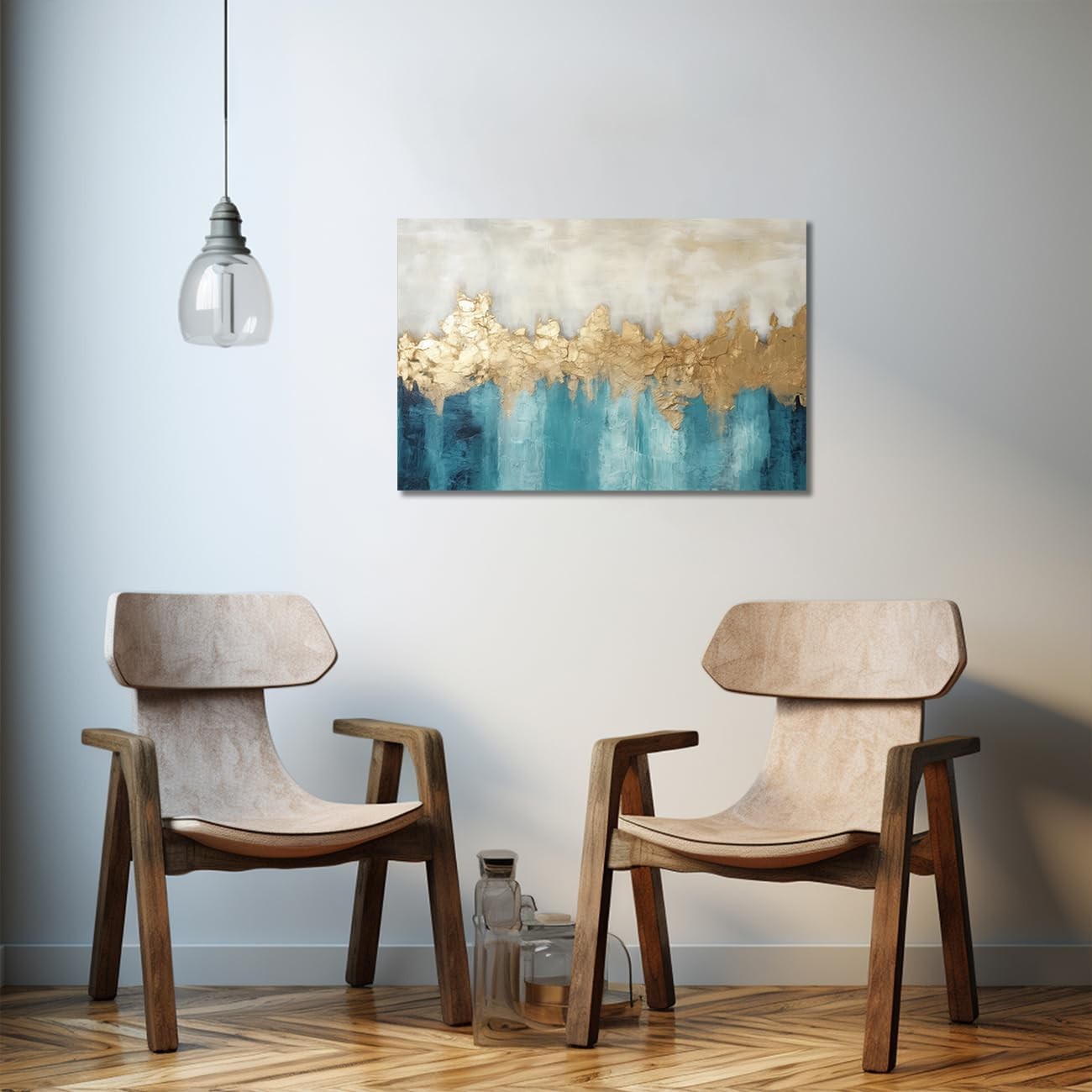 Blue & Gold Abstract Canvas Wall Art 11×14 in Modern Home Decor