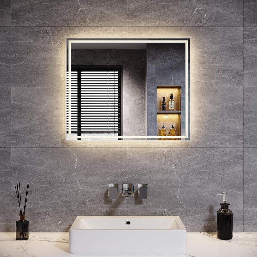 LED Bathroom Mirror 60x50cm Anti-Fog Wall Mount, Dimmable Light, Waterproof