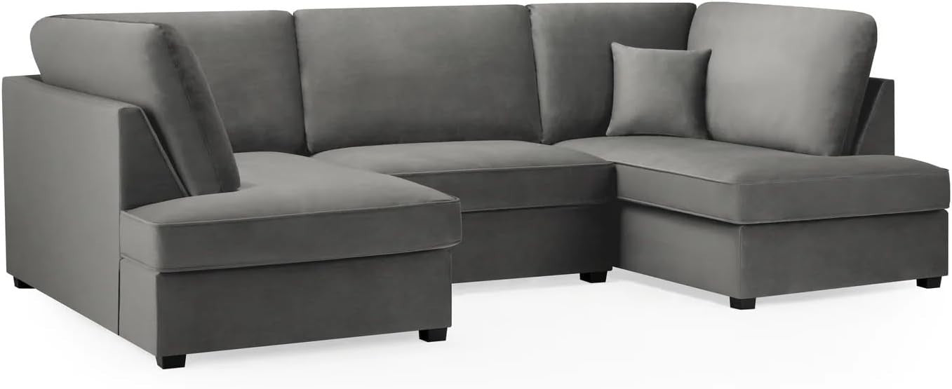 4PC U Shape Sofa with Footstool – Grey Plush  Sectional – 5/6 Seater Modular.