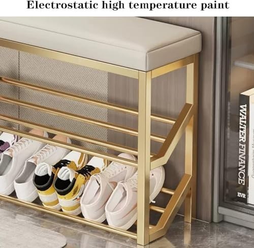 100cm 2-Tier Entryway Shoe Bench with Padded Seat and Metal Storage Rack