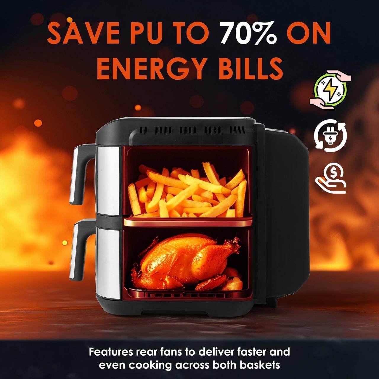 11L Dual Basket Air Fryer Slim Vertical 2×5.5L Fast Cook Cyclone Fan Touchscreen
