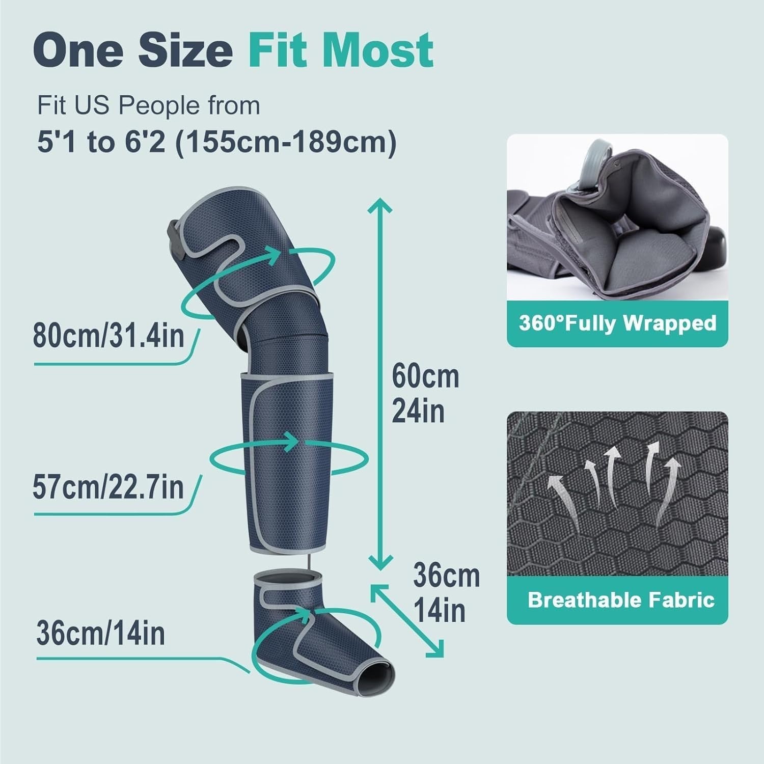 4-in-1 Air Compression Leg Massager with Heat, Knee Calf Thigh Pain Relief