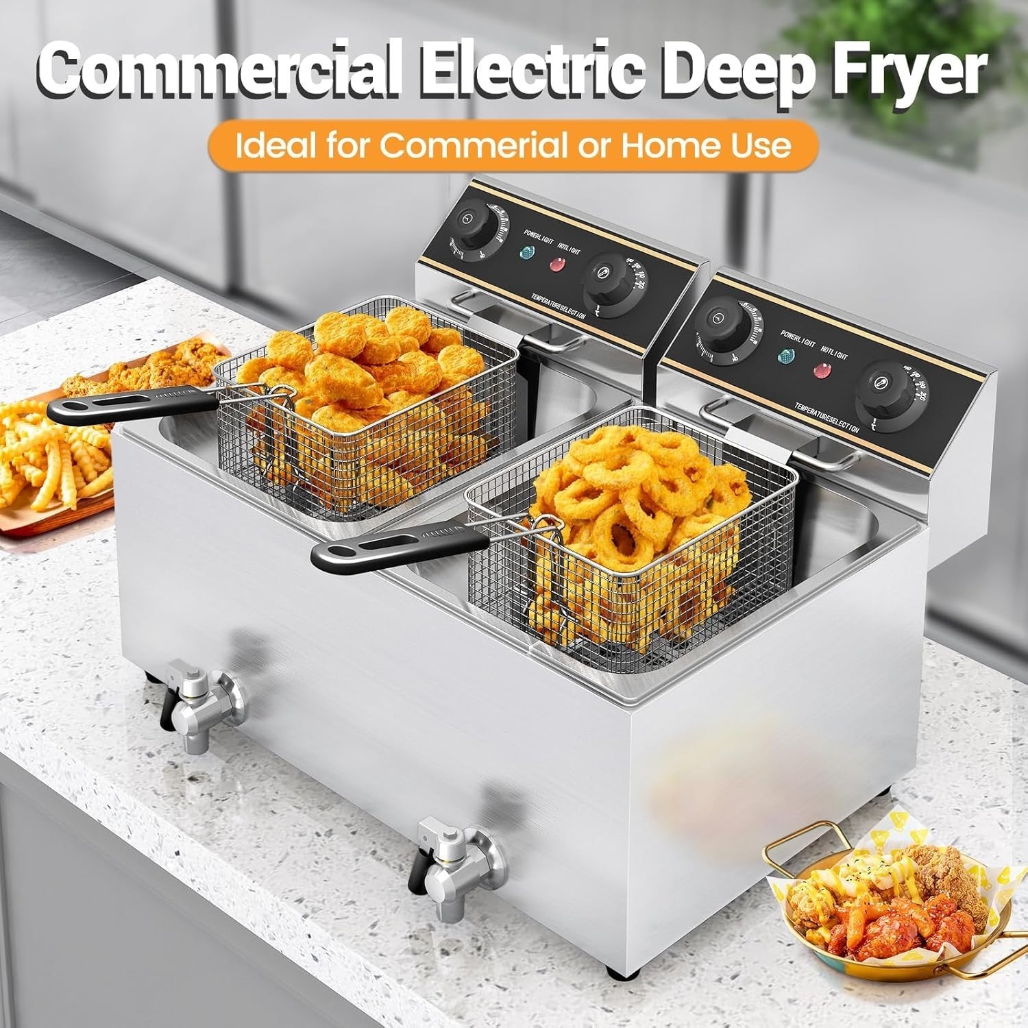 Commercial Electric Deep Fryer 12L Double Tank 5000W Drain Tap Stainless