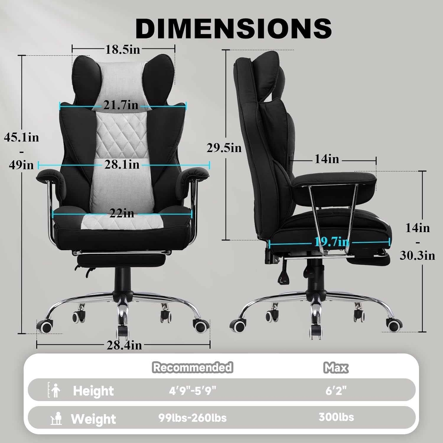 Ergonomic Gaming Chair Big & Tall Racing Seat Office Desk Recliner Footrest