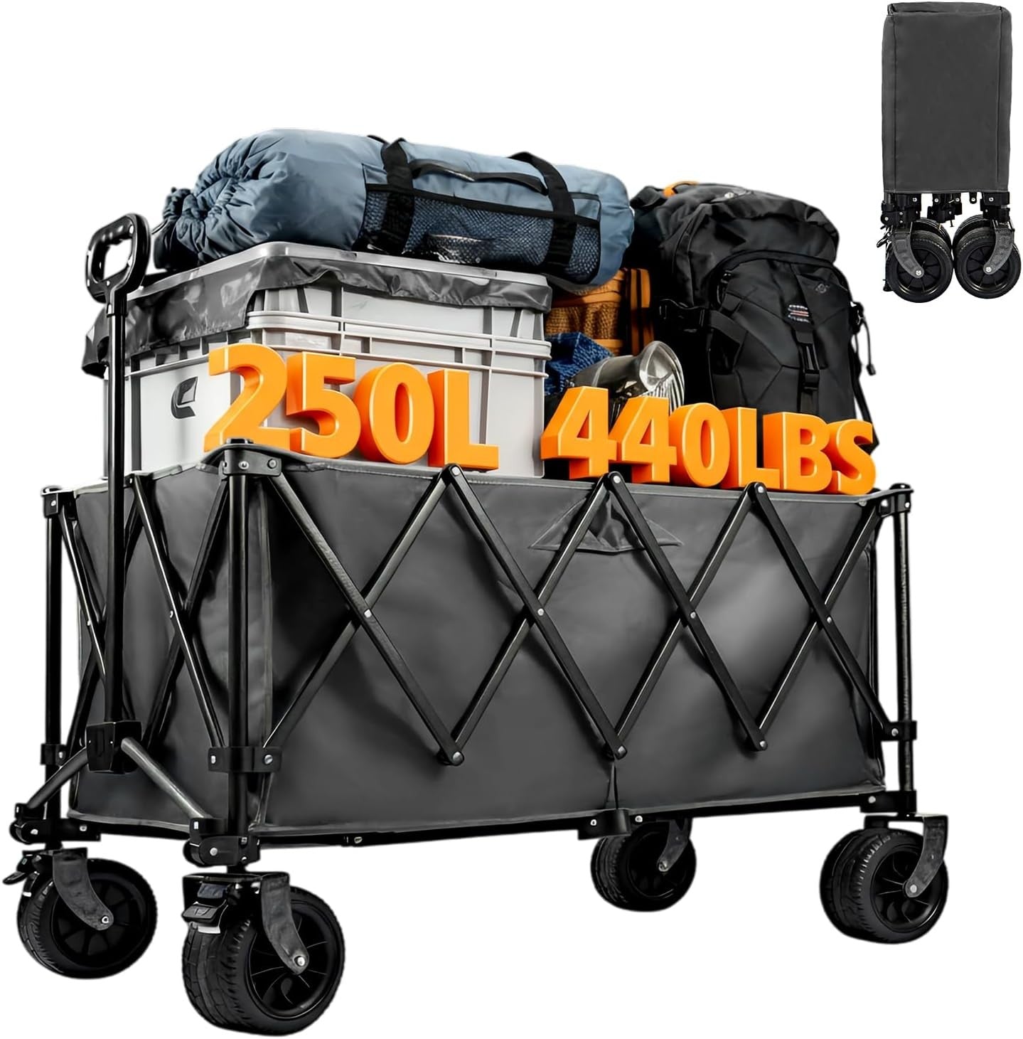 Heavy Duty Camping Trolley 250L All-Terrain Wheels Foldable Beach Wagon