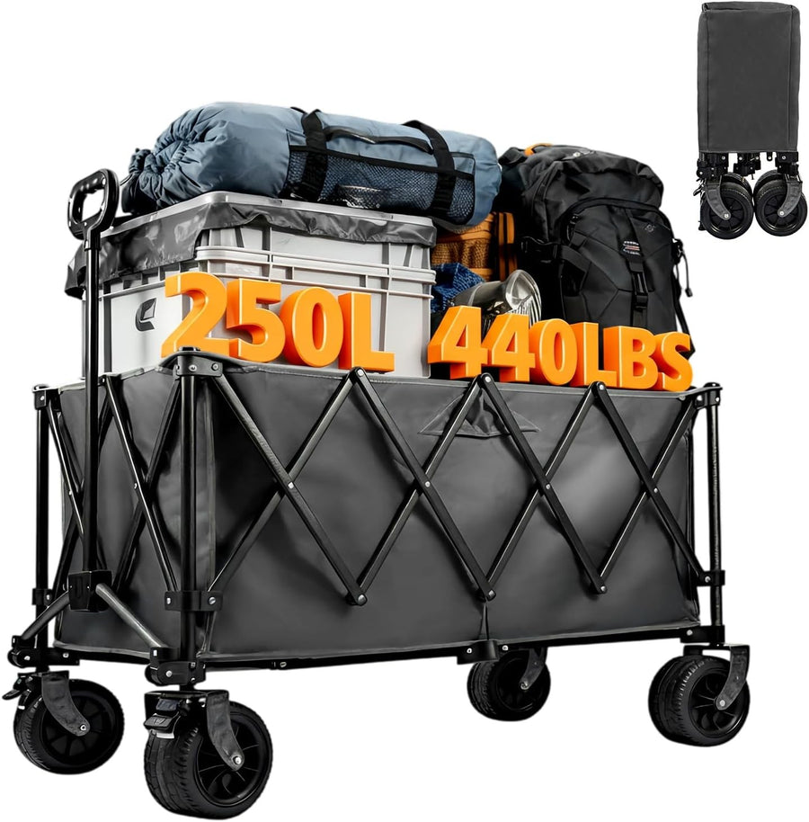 Heavy Duty Camping Trolley 250L All-Terrain Wheels Foldable Beach Wagon