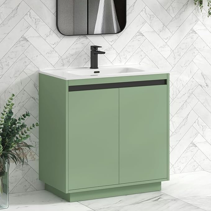800mm Mint Green Floor Standing Vanity Unit with Basin Sink 2 Door Cabinet