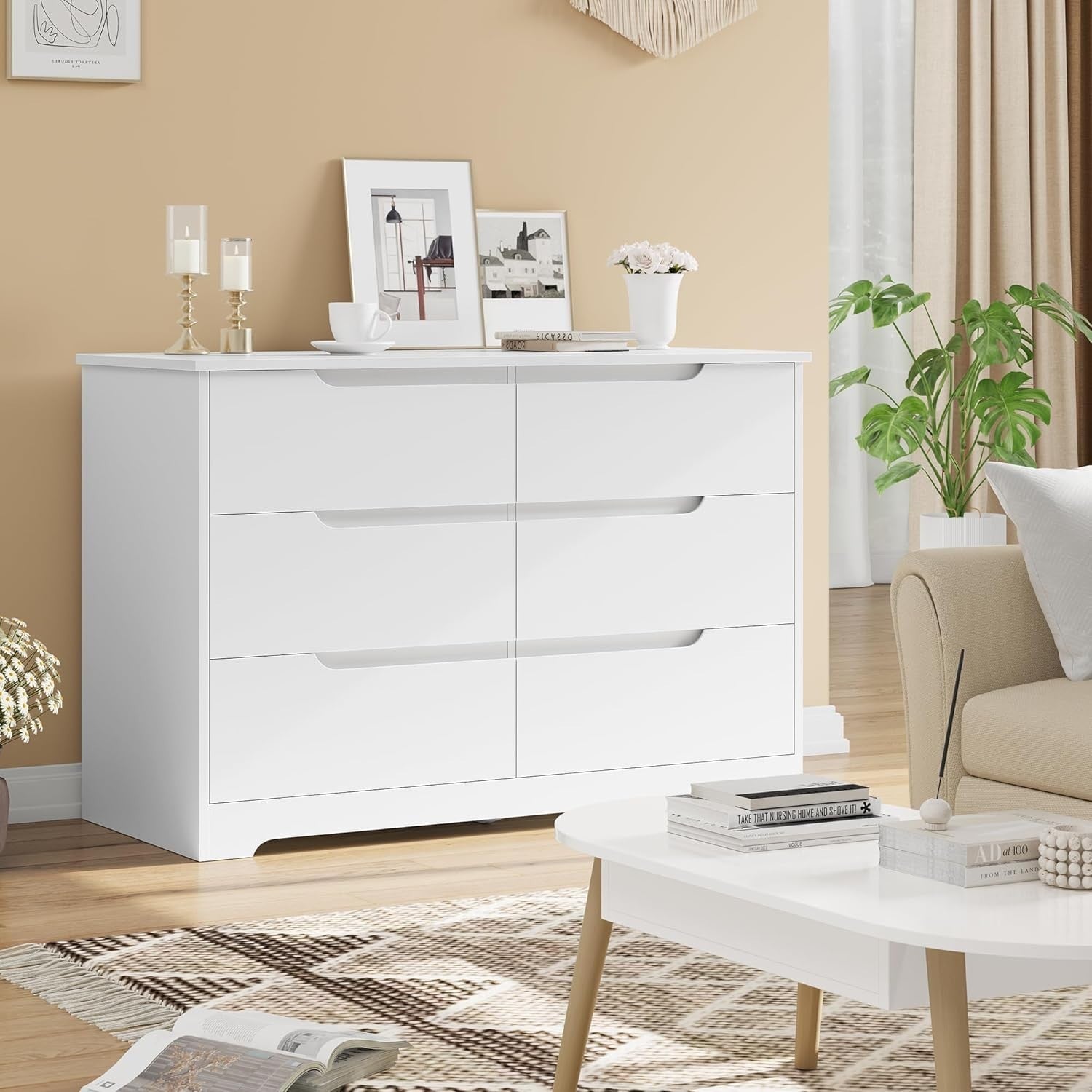 White Chest of Drawers 6 Drawer Handleless Bedroom Storage Unit Modern