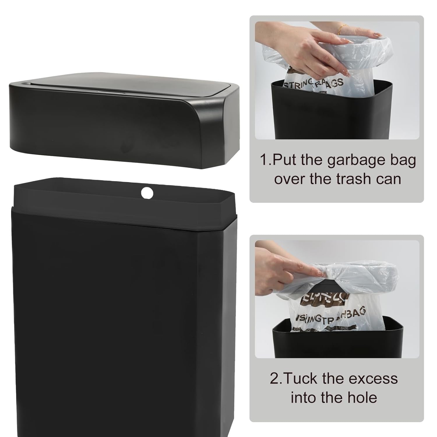 3.5 Gallon Motion Sensor Bathroom Bin Black Slim 2 Pack