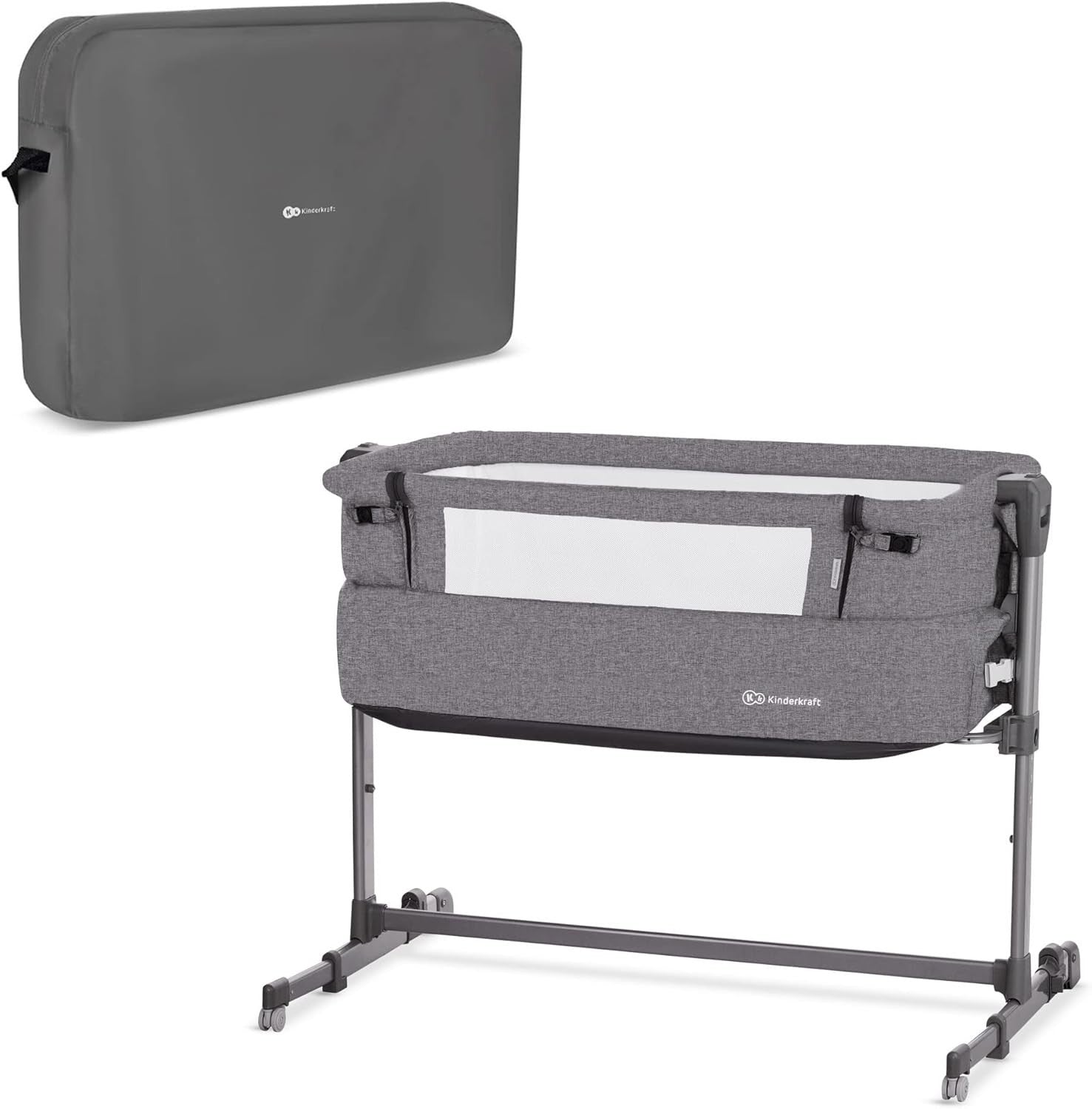 Bedside Baby Crib Co-Sleeper Cot Adjustable Height Travel Bassinet Melange Grey