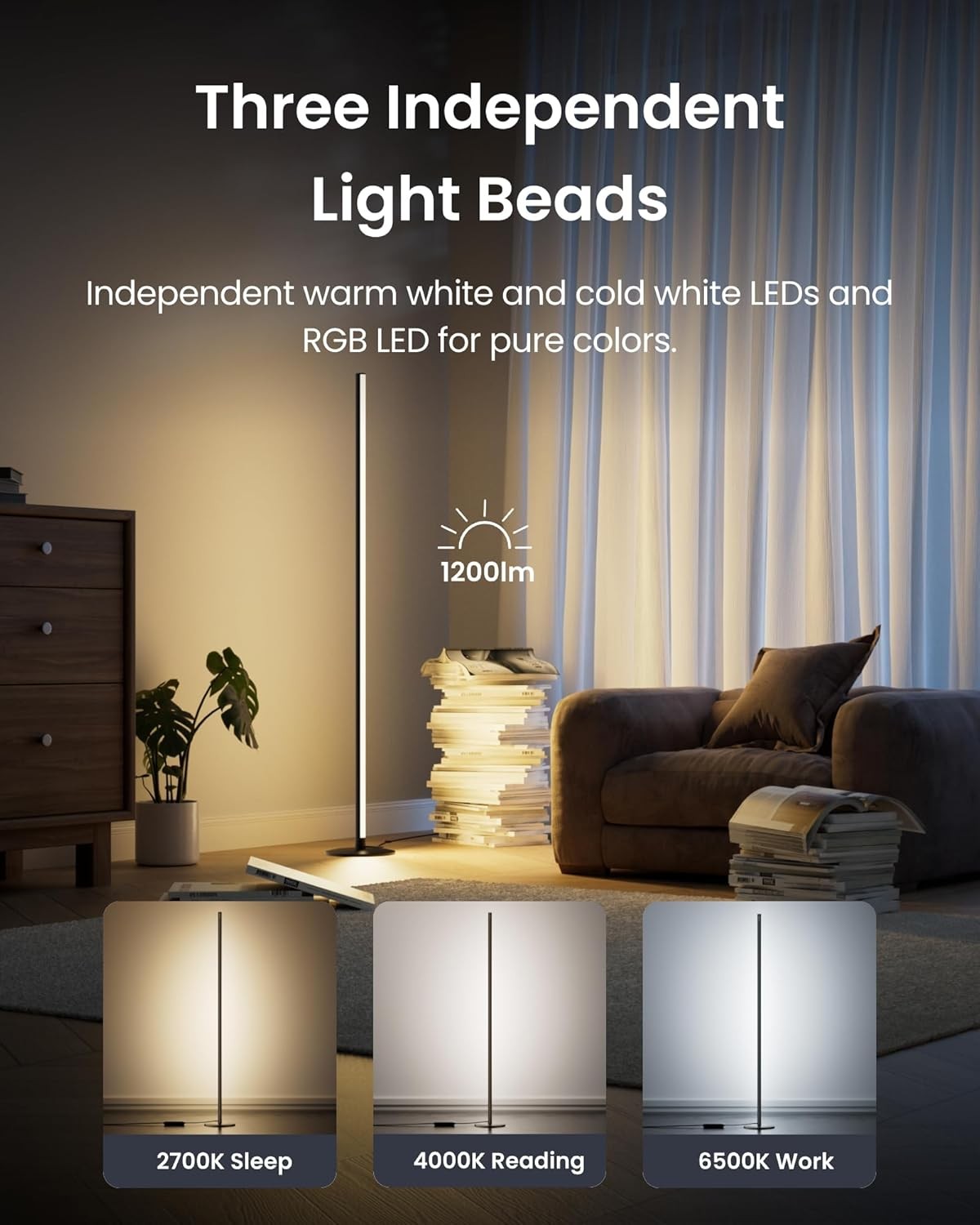 Smart LED Corner Floor Lamp RGB Colour App Voice Control Music Sync Light