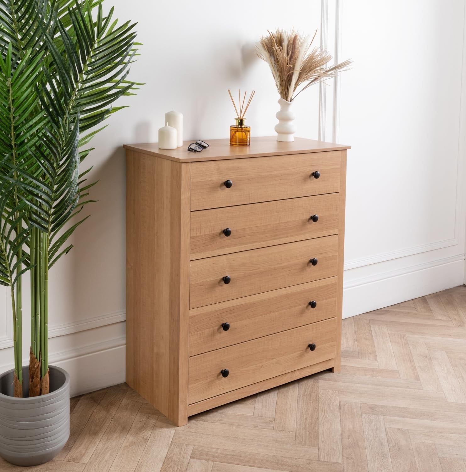 Modern 5 Drawer Wooden Chest Storage Unit for Bedroom & Living Room 80x40x89cm