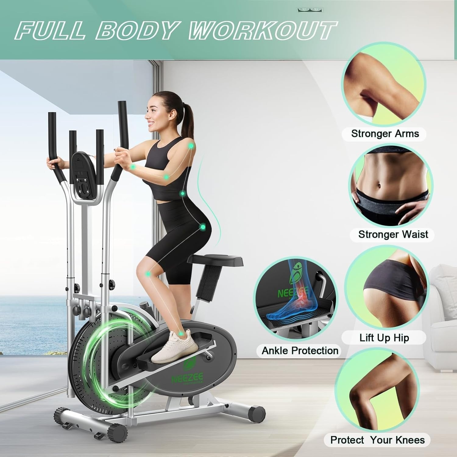2-in-1 Home Elliptical Cross Trainer with LCD Monitor & Adjustable Resistance