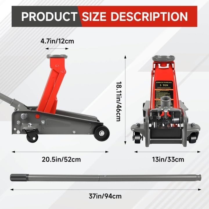 3 Ton Low Profile Hydraulic Trolley Jack 135–460mm Heavy Duty Car Lift Red