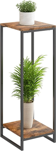 34" Tall 2 Tier Rustic Brown Metal Plant Stand Indoor Flower Pot Shelf