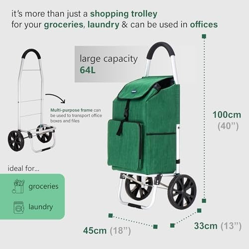 Large Lightweight Shopping Trolley 64L Wheeled Grocery Cart Collapsible