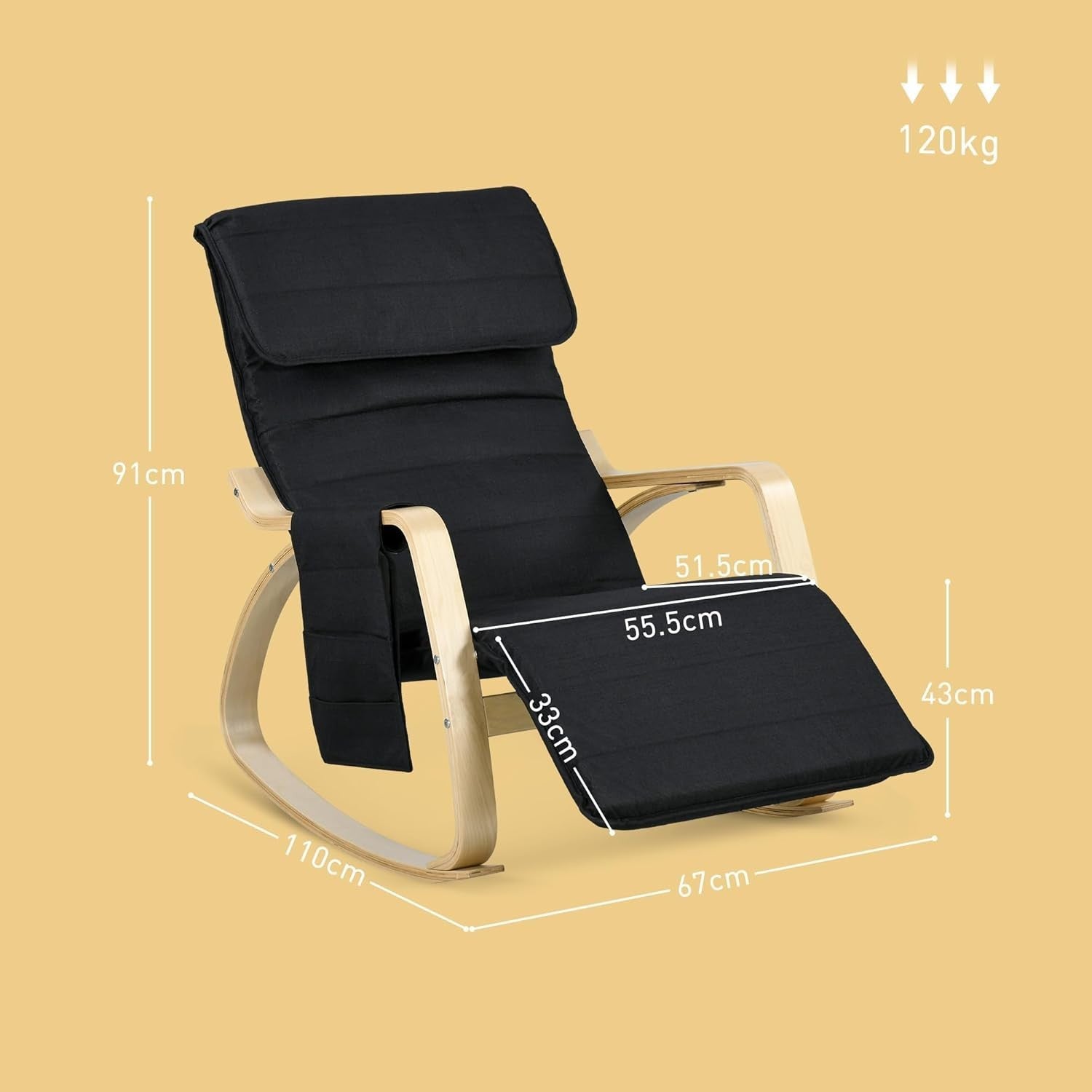 Reclining Rocking Chair w/ Footrest Pillow & Pocket – Comfy Relax Seat