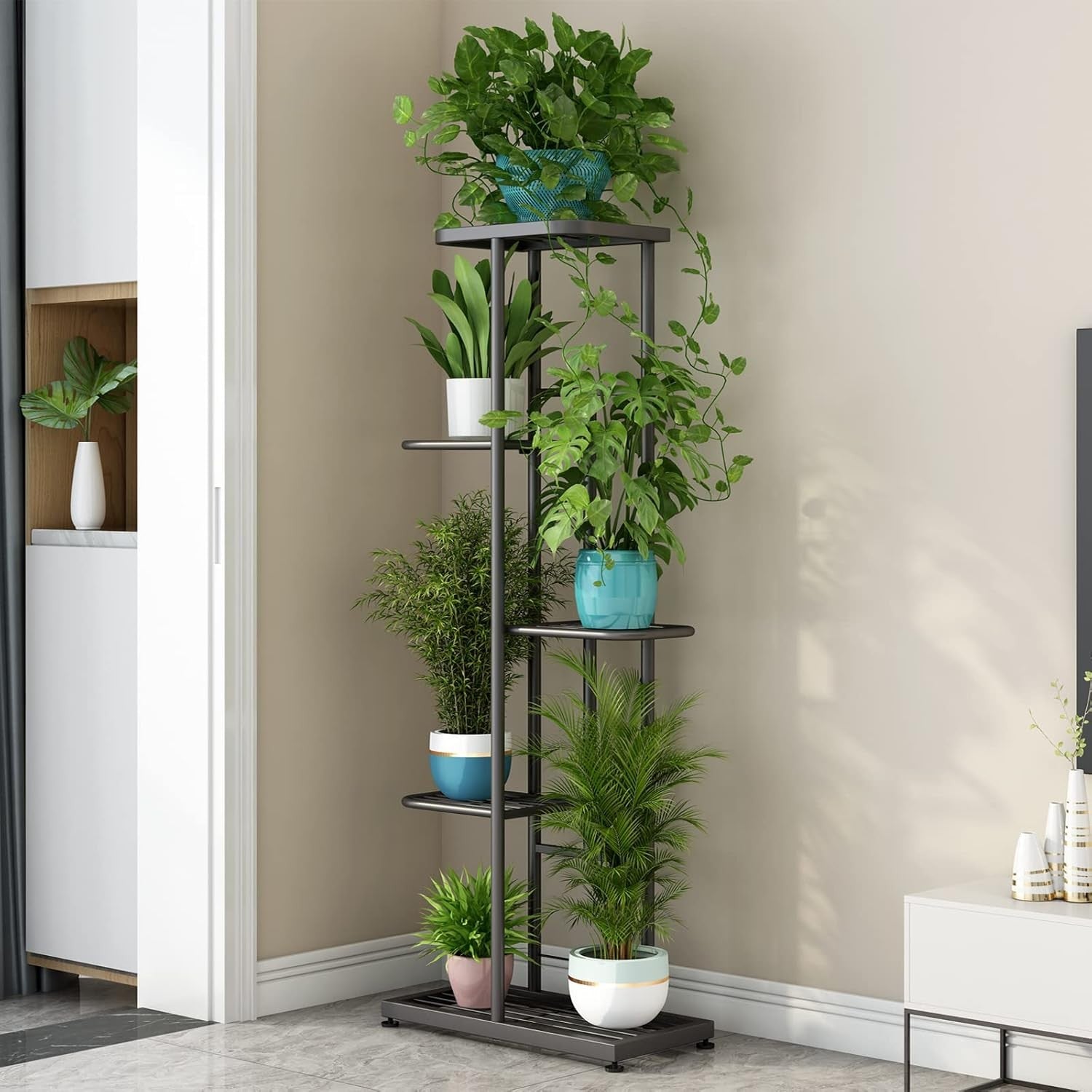 5 Tier Metal Plant Stand Indoor Outdoor Flower Pot Display Rack Dark Grey